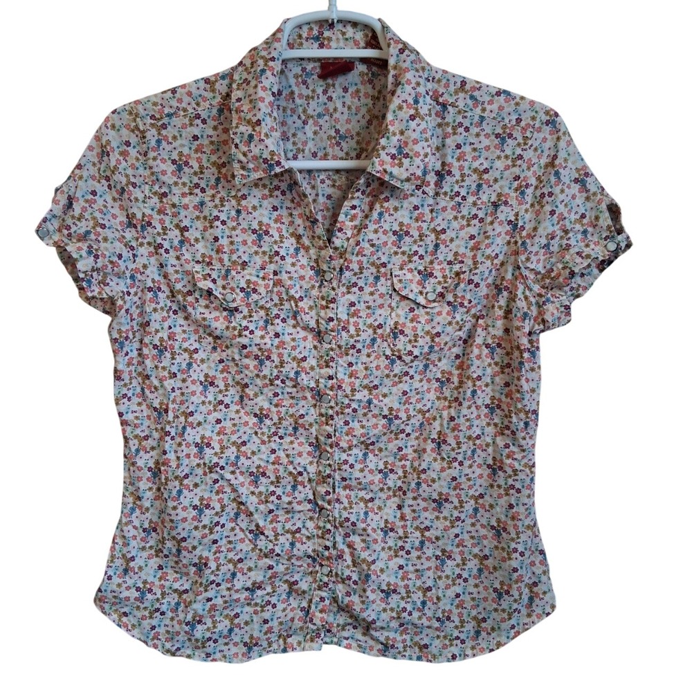 Tilt VIntage BabyDoll Pearl Snap Cap Sleeve Whimsical Floral Print 90s  EUC